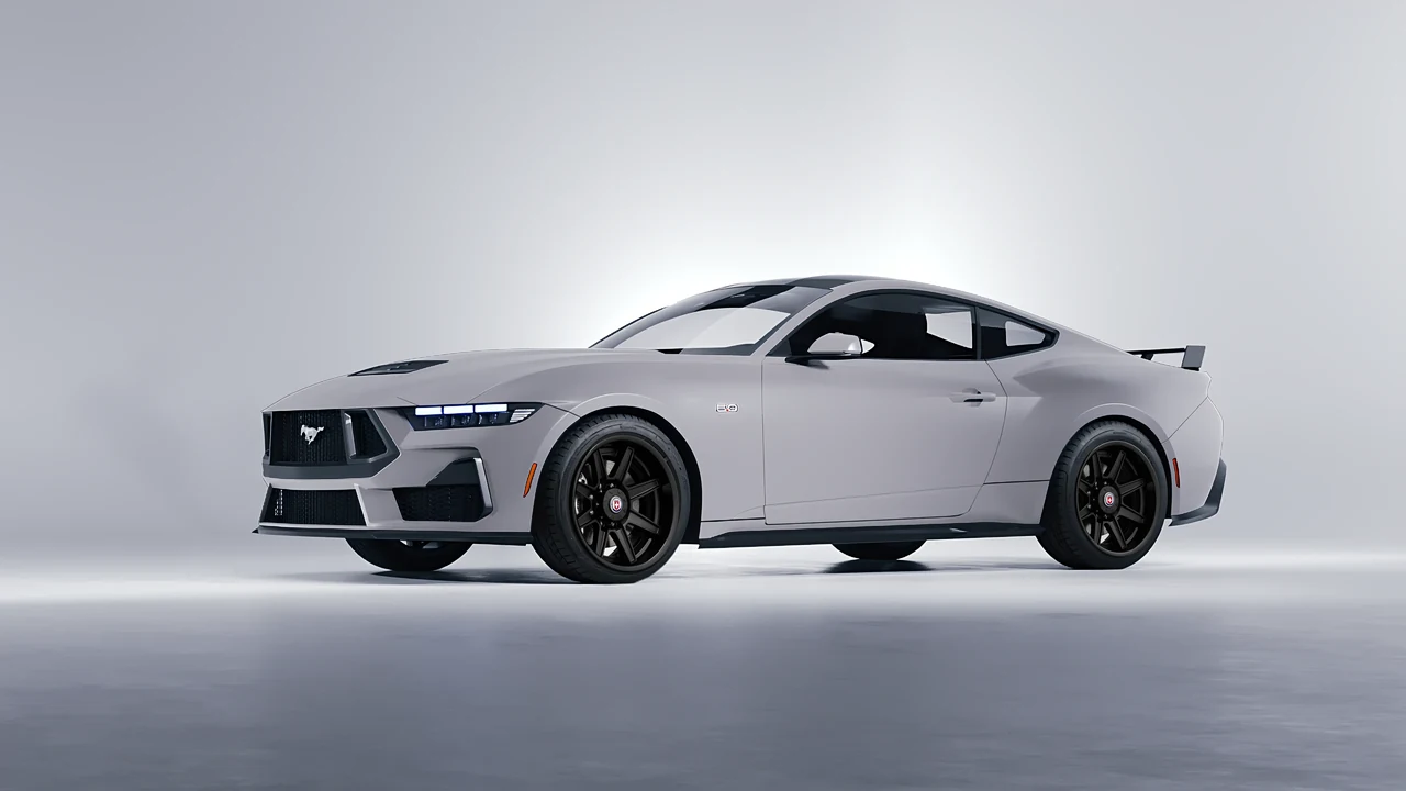 Ford Mustang GT 2024 on HRE Performance Wheels HD188H forged wheels, front three-quarter view