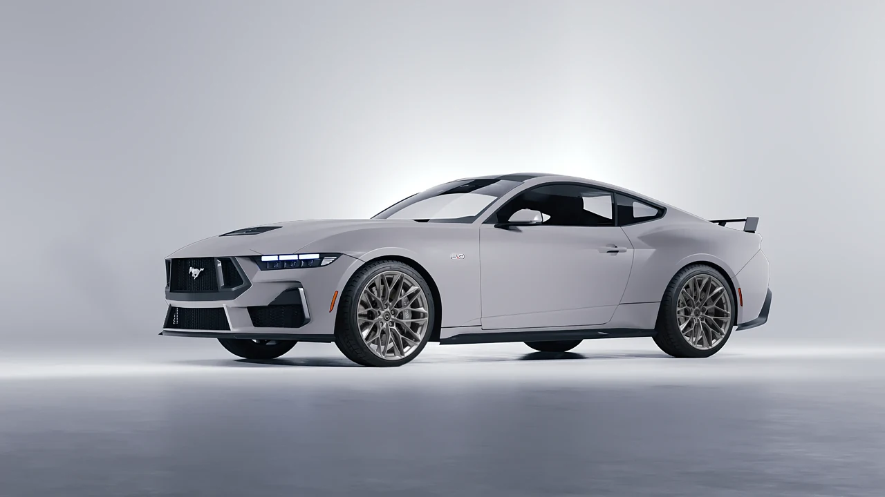 Ford Mustang GT 2024 on HRE Performance Wheels P200 forged wheels, front three-quarter view