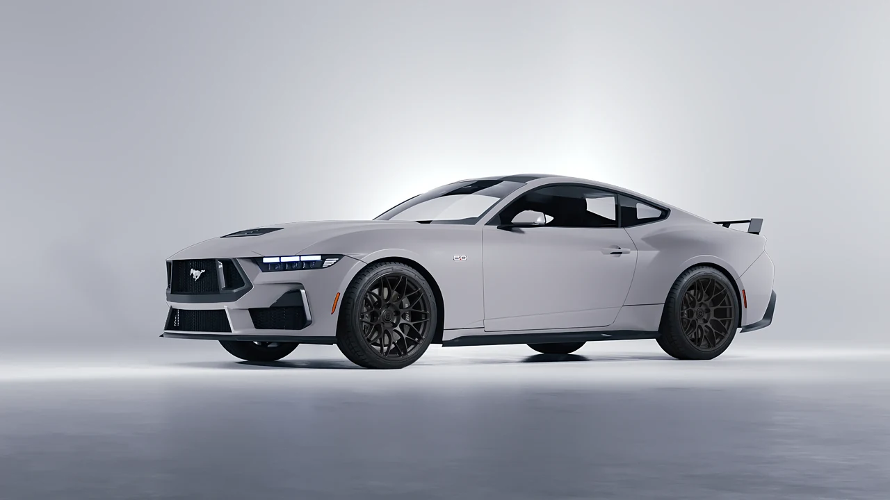 Ford Mustang GT 2024 on HRE Performance Wheels RC100 forged wheels, front three-quarter view