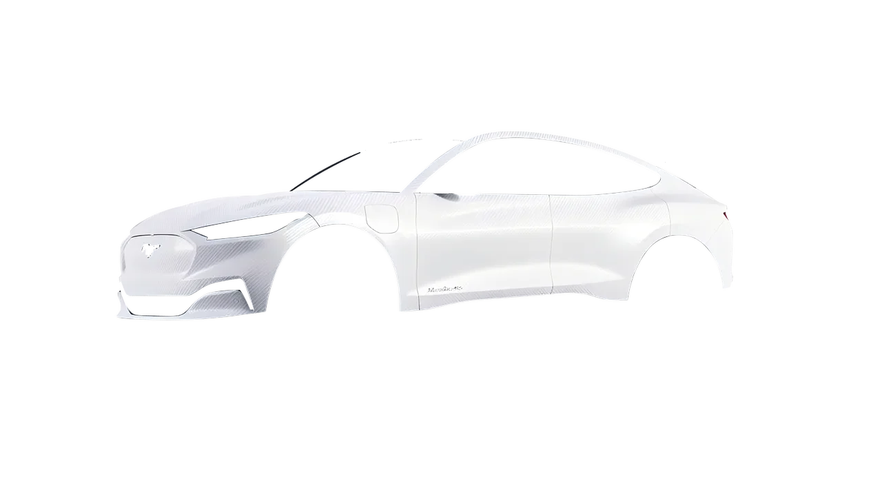 Ford Mustang Mach-E 2021 wrapped in Carbon Fiber White (Avery Dennison SW900-115-X), front three-quarter view