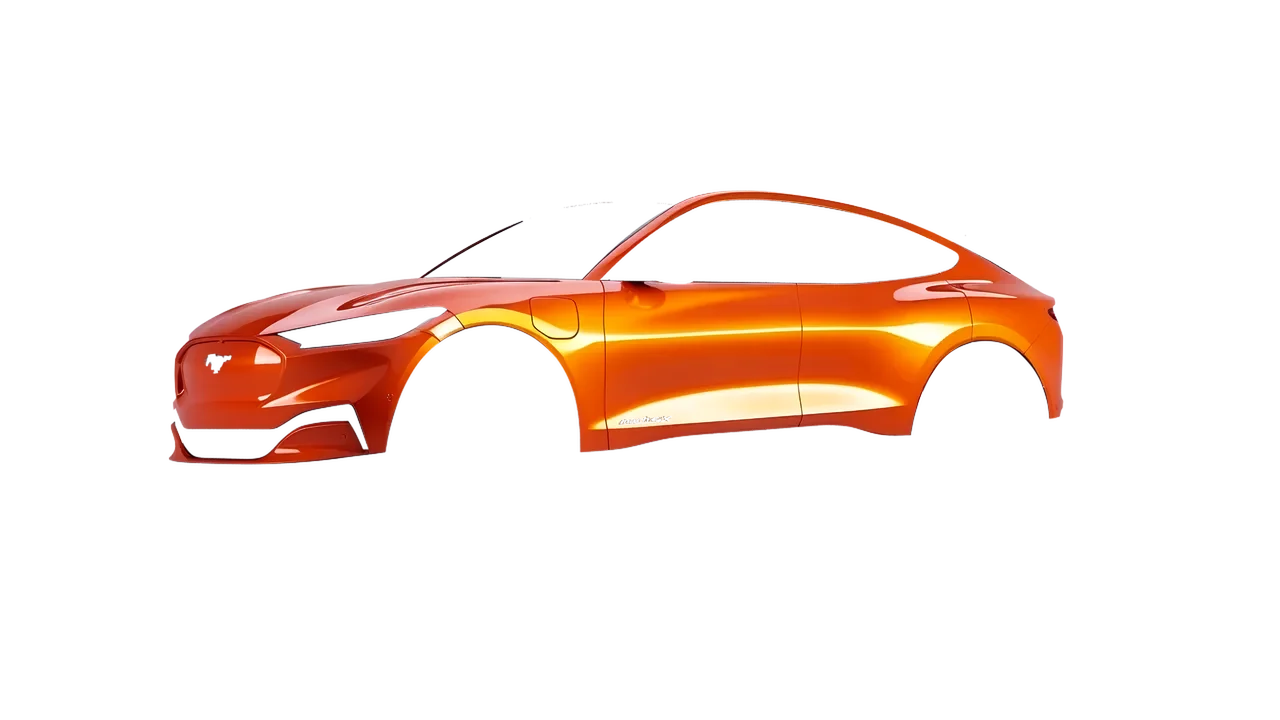 Ford Mustang Mach-E 2021 wrapped in Fiery Orange (3M G364), front three-quarter view