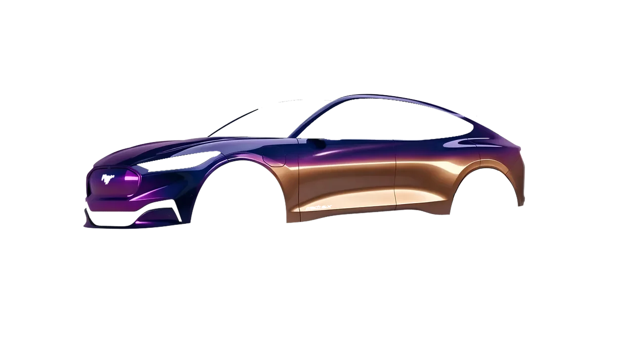Ford Mustang Mach-E 2021 wrapped in Gloss Flip Deep Space (3M GP278), front three-quarter view