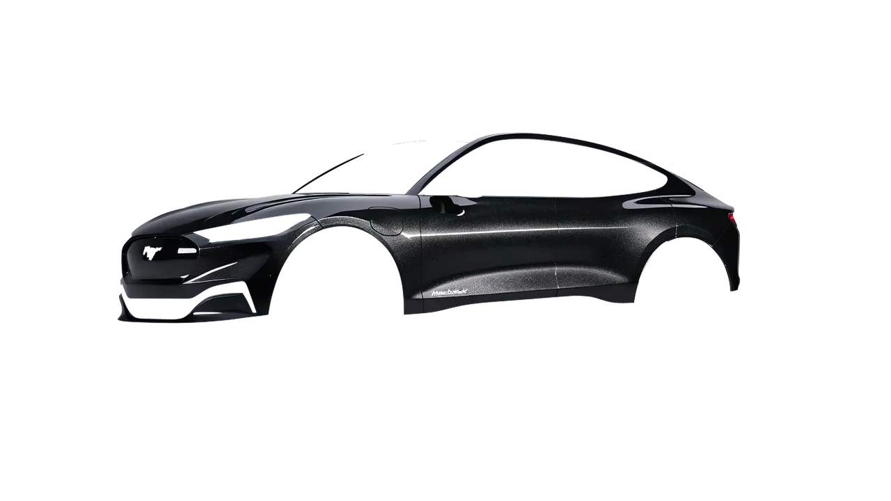 Ford Mustang Mach-E 2021 wrapped in Mystery Black (Avery Dennison SW900-184-M), front three-quarter view