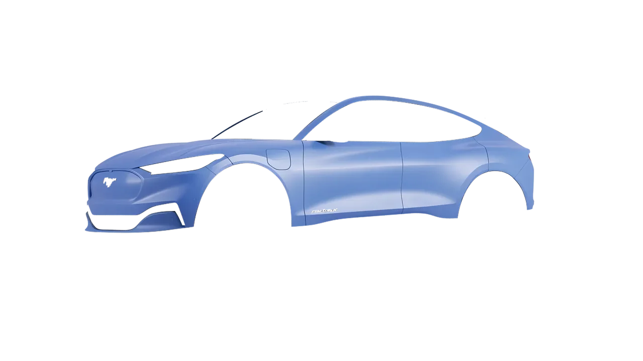 Ford Mustang Mach-E 2021 wrapped in Dreamline Blue (Avery Dennison SW900-616-O), front three-quarter view