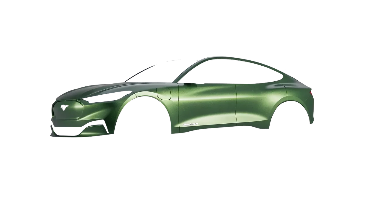 Ford Mustang Mach-E 2021 wrapped in Apple Green (Avery Dennison SW900-745-M), front three-quarter view