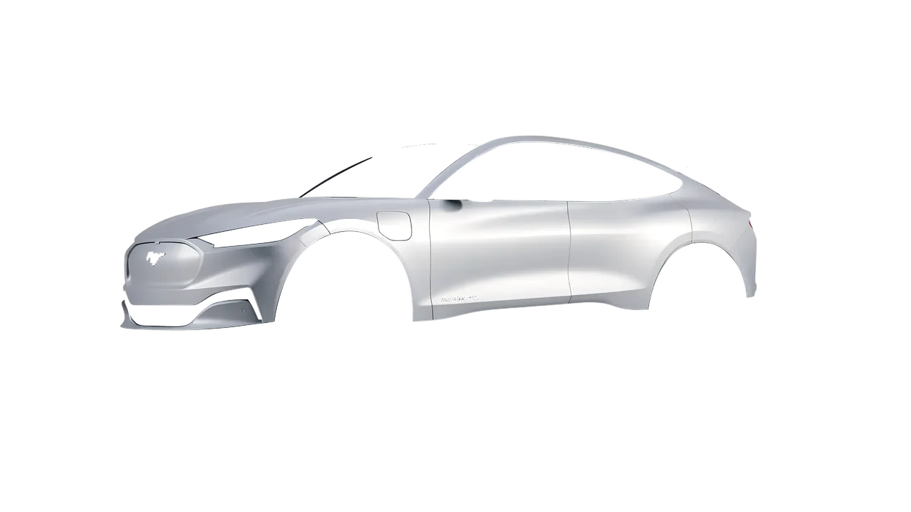 Ford Mustang Mach-E 2021 wrapped in Matte Silver (3M M21), front three-quarter view