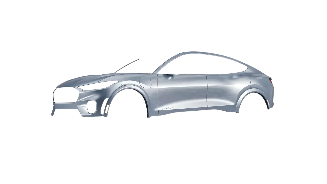 Ford Mustang MACH-E GT 2024 wrapped in Brushed Aluminum (Avery Dennison SW900-812-X), front three-quarter view
