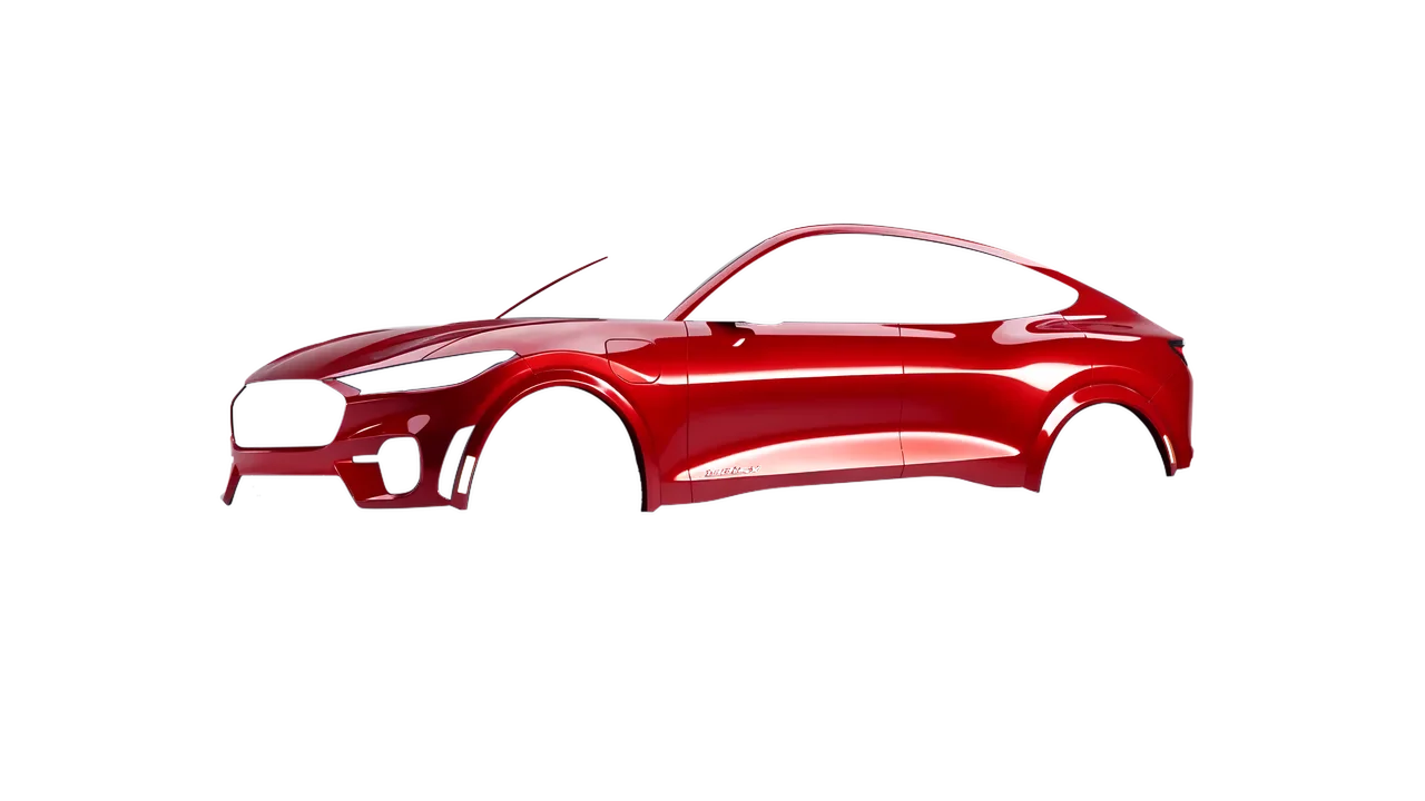 Ford Mustang MACH-E GT 2024 wrapped in Hot Rod Red (3M G13), front three-quarter view
