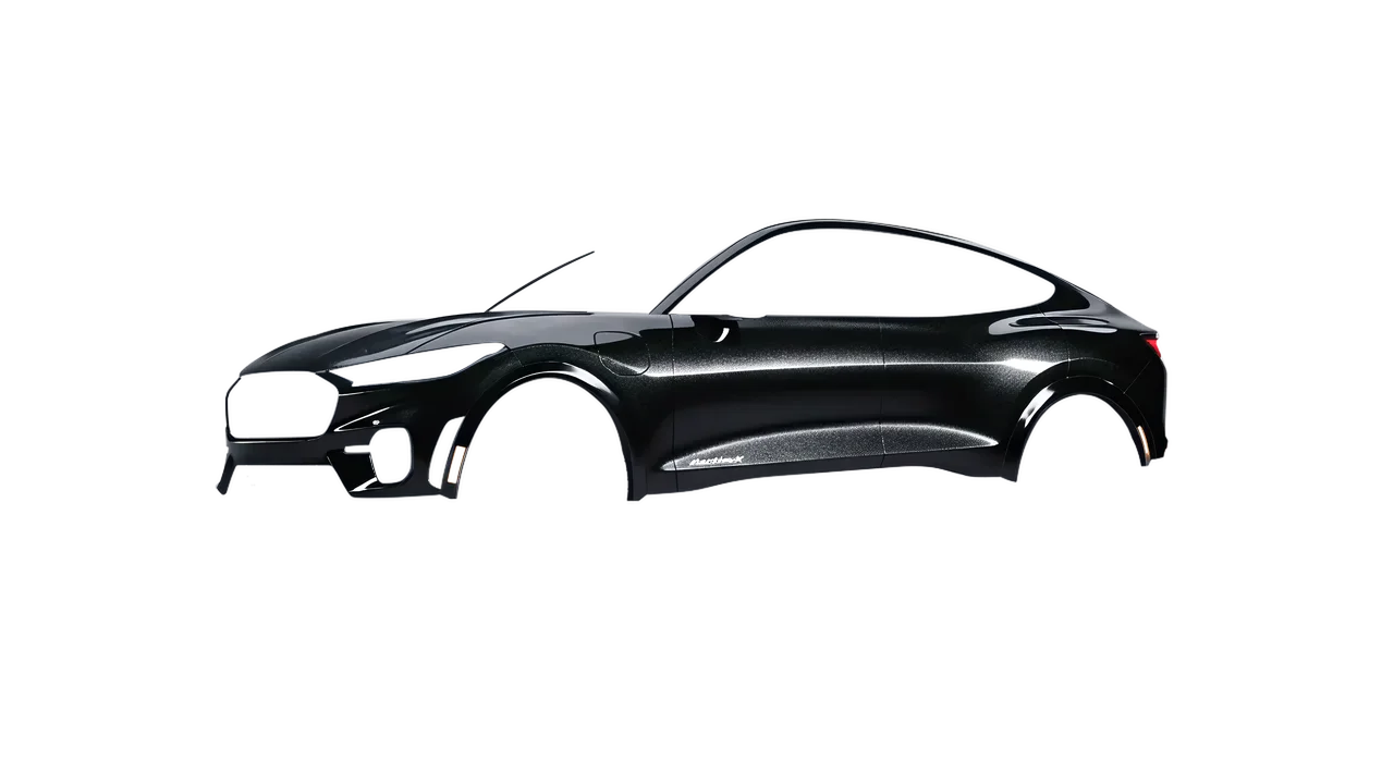 Ford Mustang MACH-E GT 2024 wrapped in Mystery Black (Avery Dennison SW900-184-M), front three-quarter view