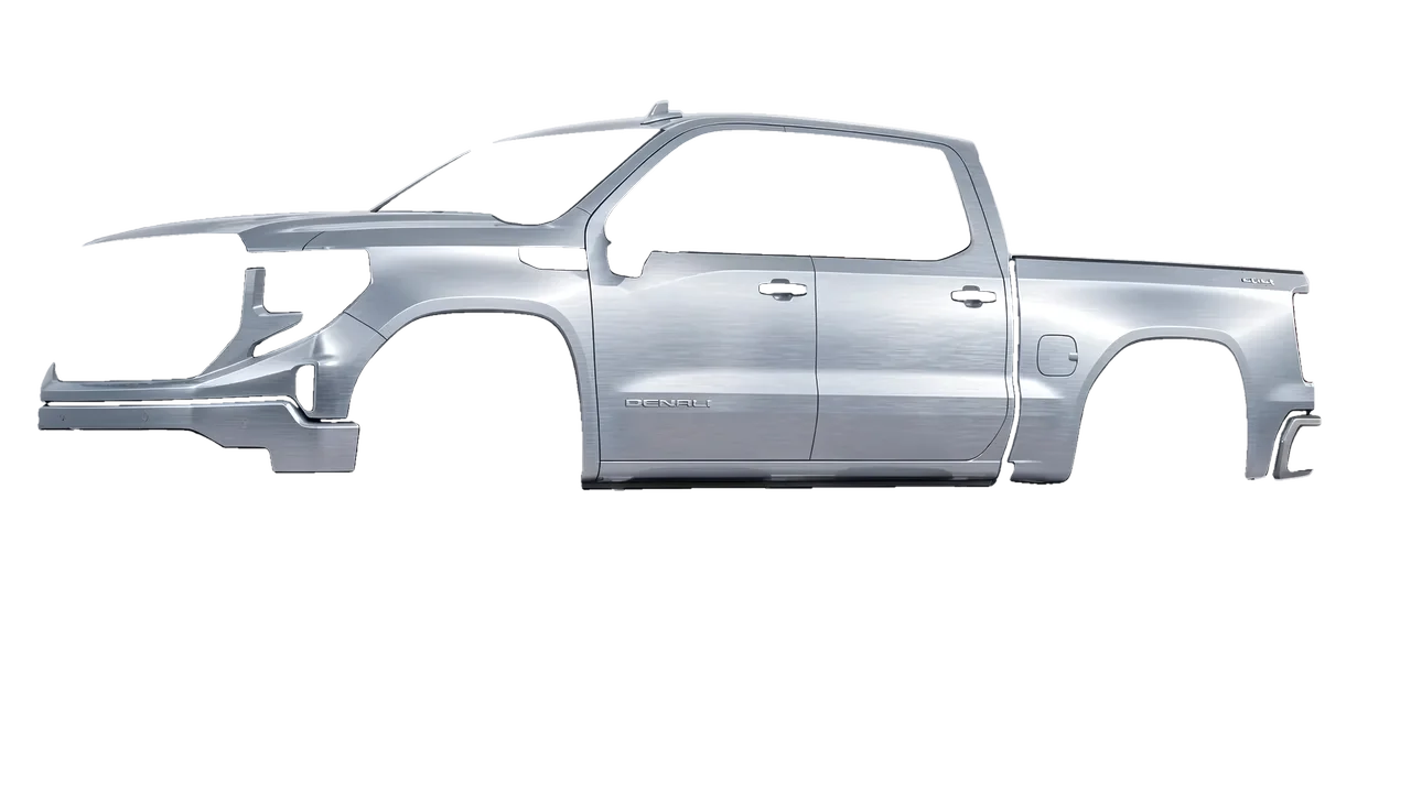 GMC Sierra 1500 Denali 2024 wrapped in Brushed Aluminum (Avery Dennison SW900-812-X), front three-quarter view