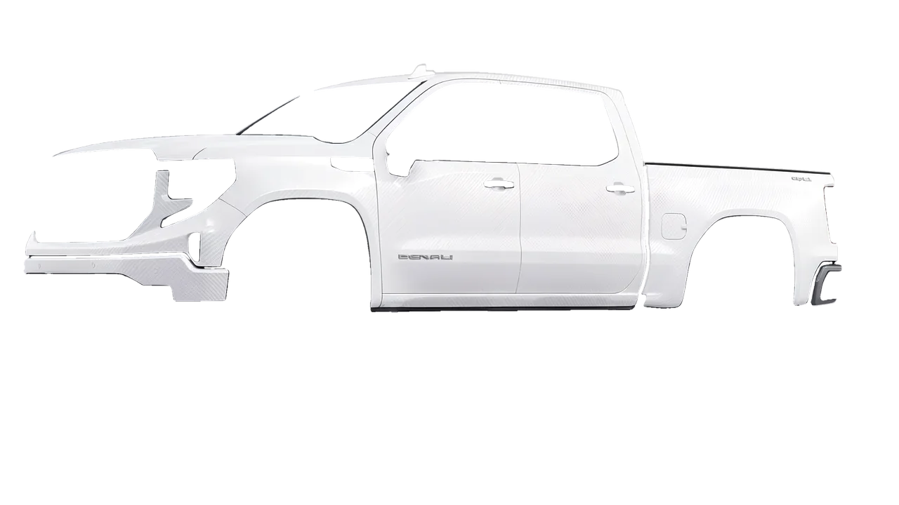 GMC Sierra 1500 Denali 2024 wrapped in Carbon Fiber White (Avery Dennison SW900-115-X), front three-quarter view