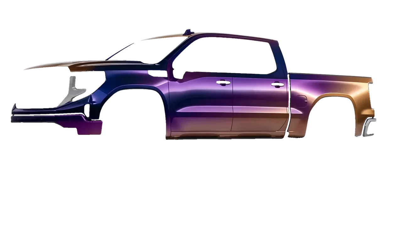 GMC Sierra 1500 Denali 2024 wrapped in Gloss Flip Deep Space (3M GP278), front three-quarter view