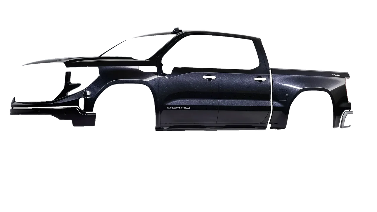 GMC Sierra 1500 Denali 2024 wrapped in Mystery Black (Avery Dennison SW900-184-M), front three-quarter view
