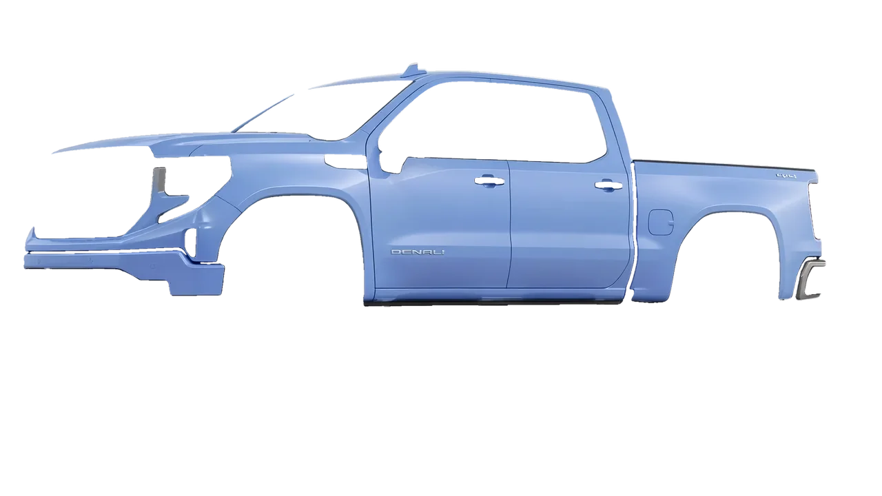GMC Sierra 1500 Denali 2024 wrapped in Dreamline Blue (Avery Dennison SW900-616-O), front three-quarter view