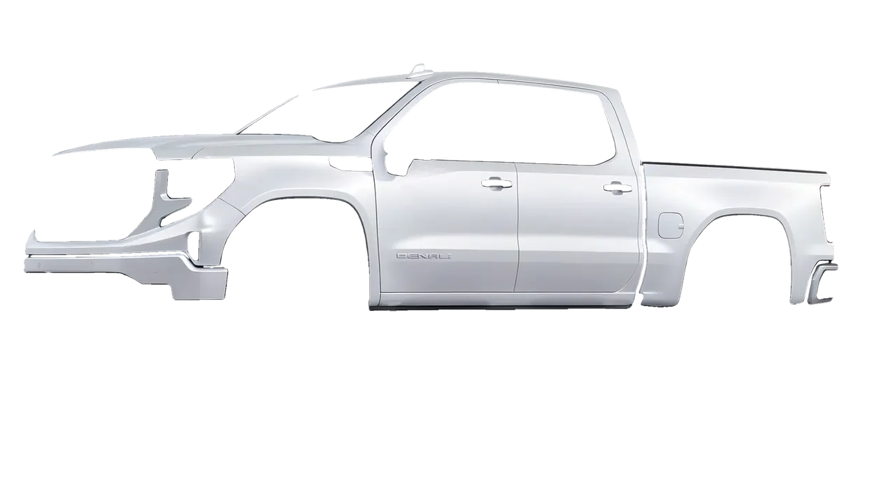 GMC Sierra 1500 Denali 2024 wrapped in Matte Silver (3M M21), front three-quarter view