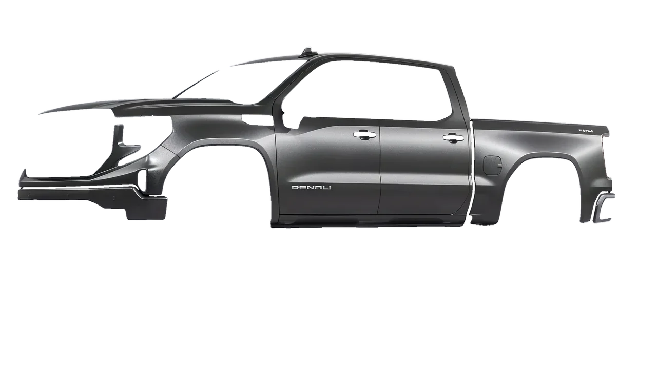 GMC Sierra 1500 Denali 2024 wrapped in Black Rock Grey (Avery Dennison SW900-823-M), front three-quarter view
