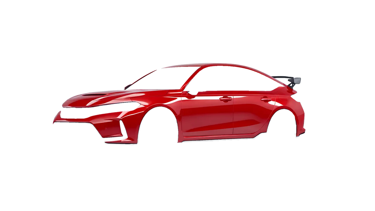 Honda Civic Type R 2023 wrapped in Hot Rod Red (3M G13), front three-quarter view