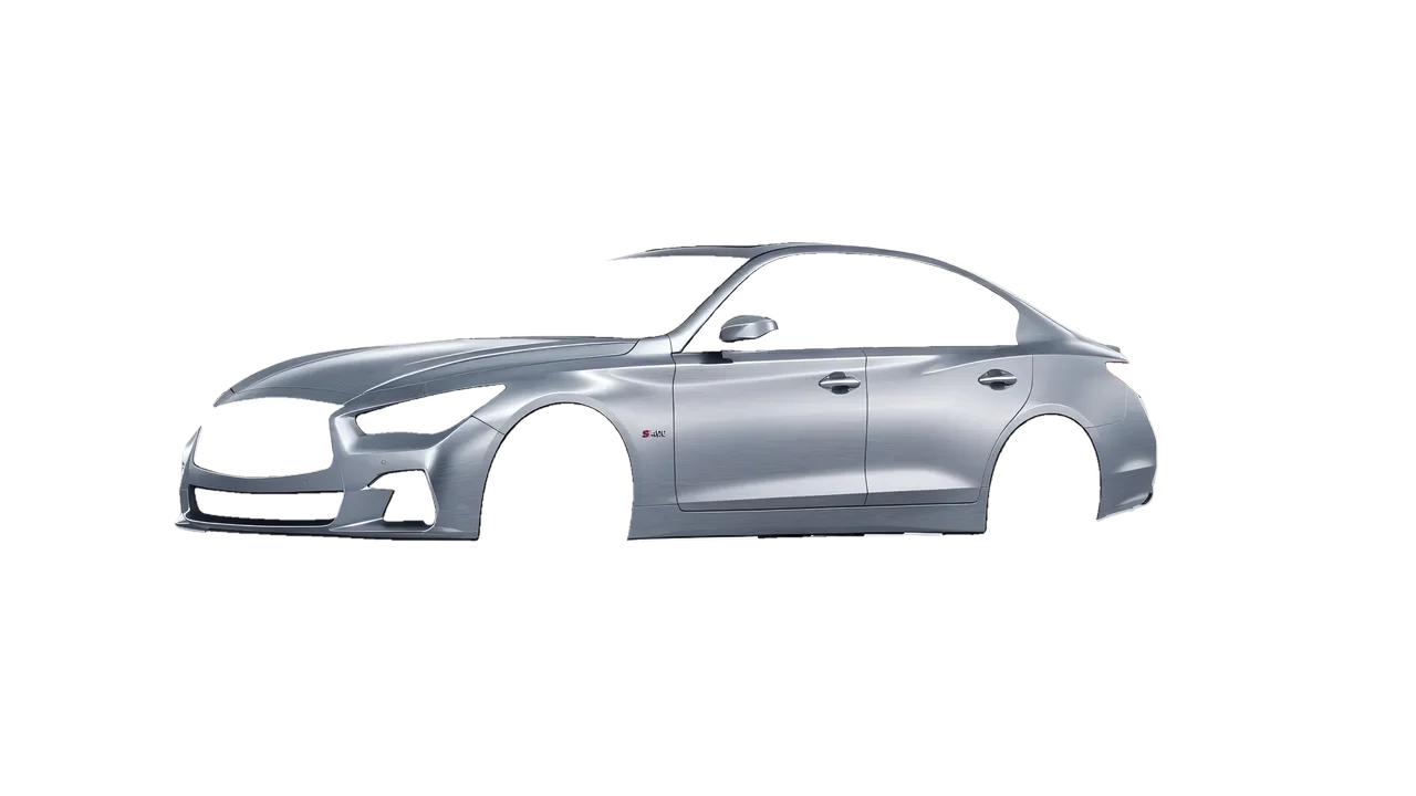 Infiniti Q50 Red Sport 400 2018 wrapped in Brushed Aluminum (Avery Dennison SW900-812-X), front three-quarter view