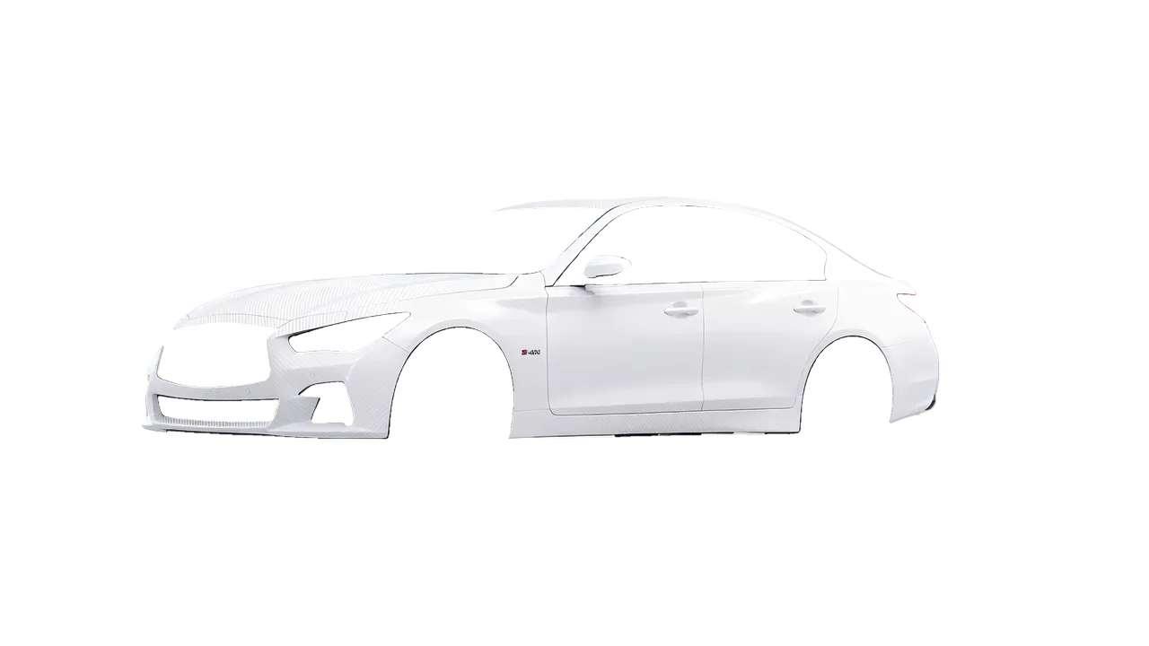 Infiniti Q50 Red Sport 400 2018 wrapped in Carbon Fiber White (Avery Dennison SW900-115-X), front three-quarter view