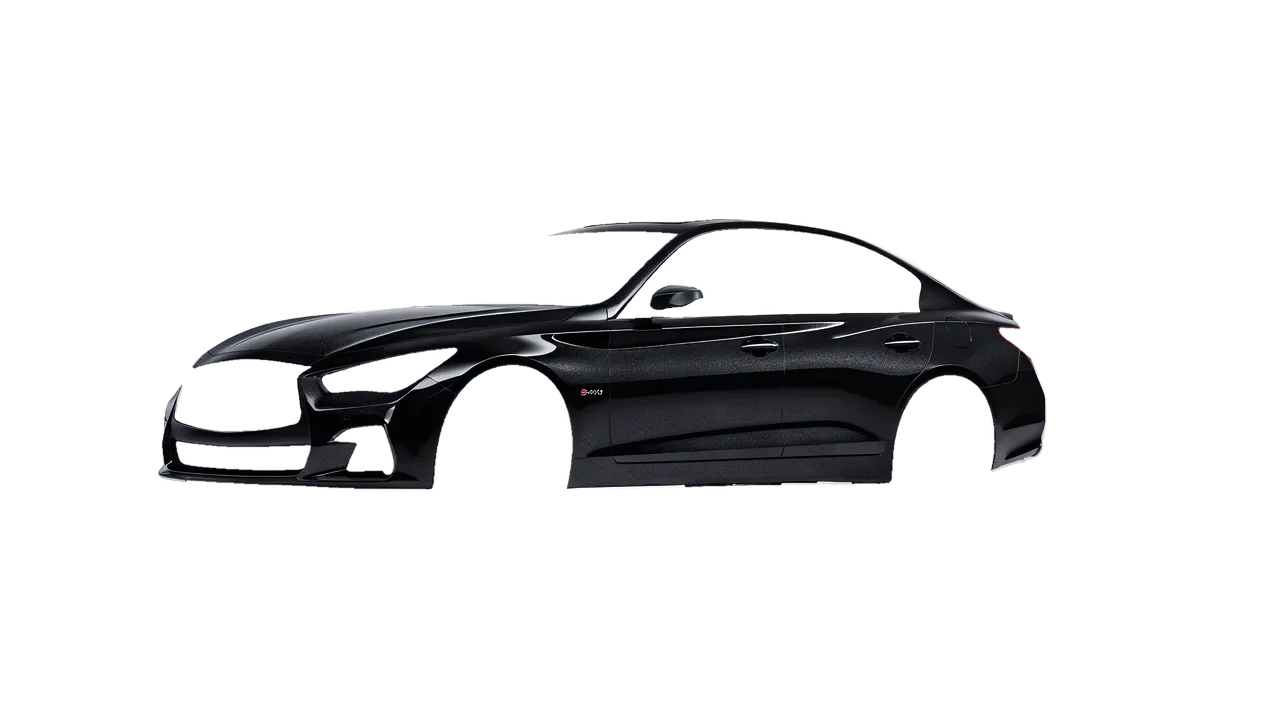 Infiniti Q50 Red Sport 400 2018 wrapped in Mystery Black (Avery Dennison SW900-184-M), front three-quarter view