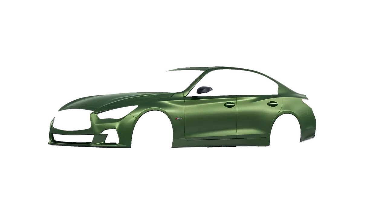 Infiniti Q50 Red Sport 400 2018 wrapped in Apple Green (Avery Dennison SW900-745-M), front three-quarter view