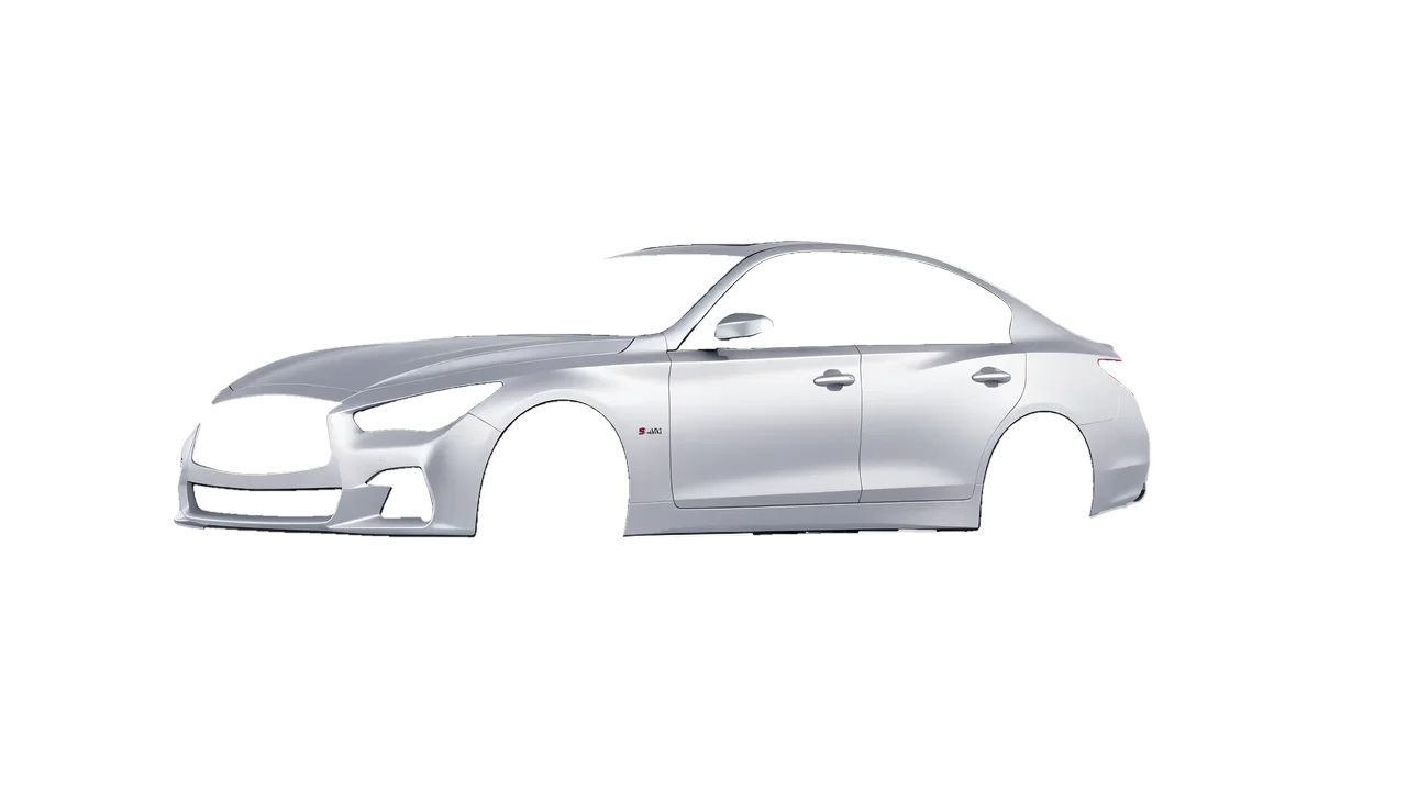 Infiniti Q50 Red Sport 400 2018 wrapped in Matte Silver (3M M21), front three-quarter view