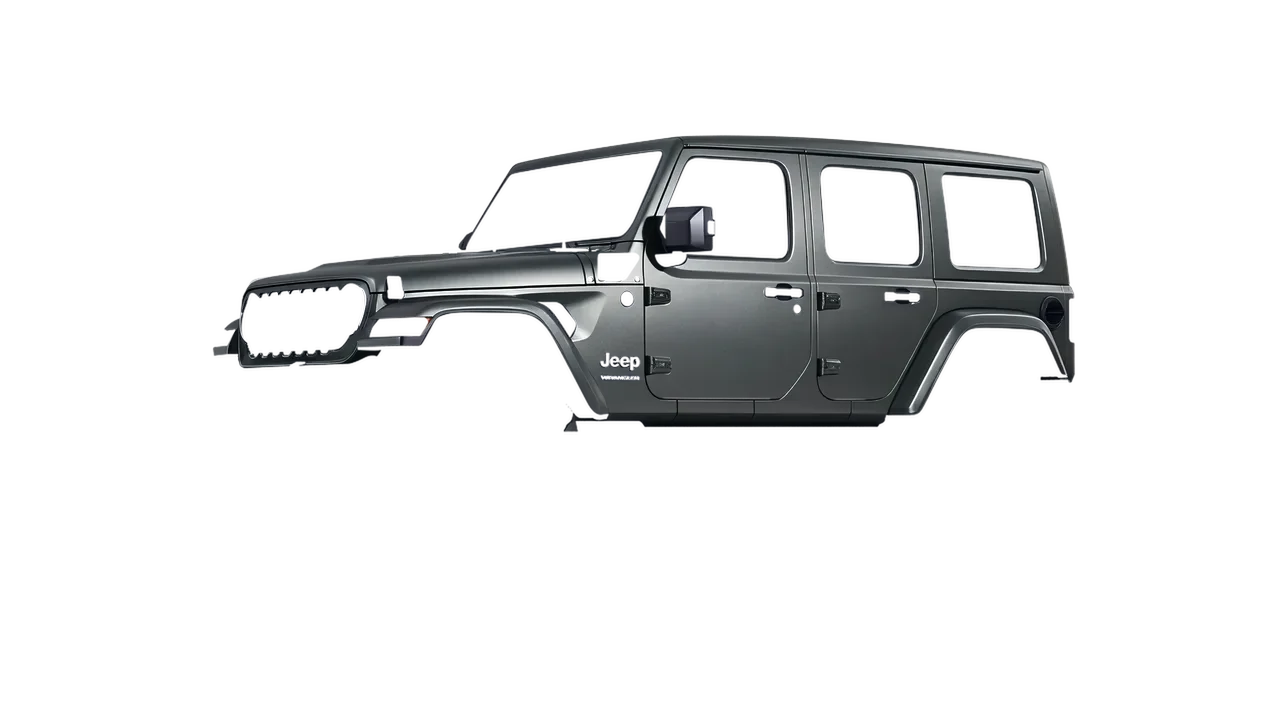 Jeep Wrangler 4xe 2024 wrapped in Black Rock Grey (Avery Dennison SW900-823-M), front three-quarter view