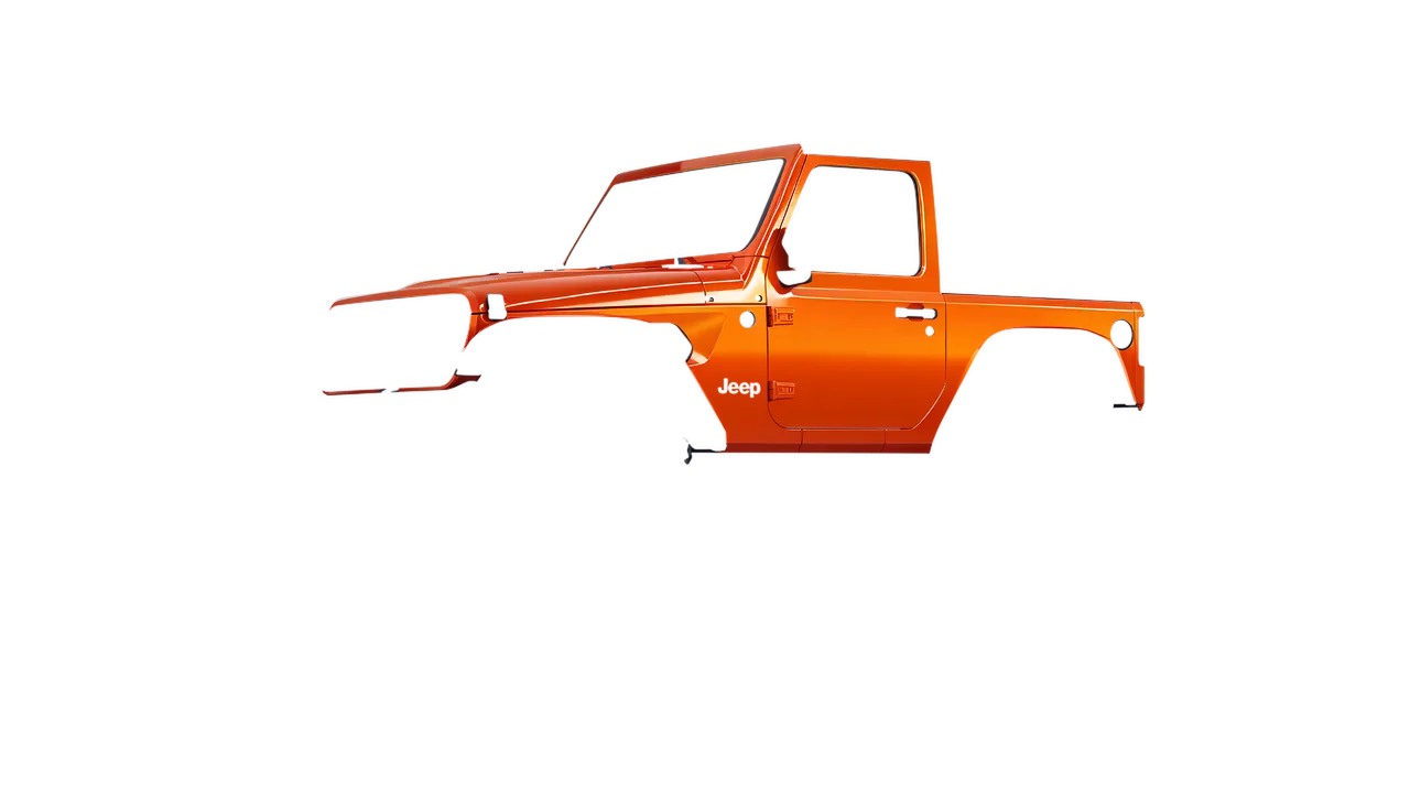 Jeep Wrangler Willys 2024 wrapped in Fiery Orange (3M G364), front three-quarter view