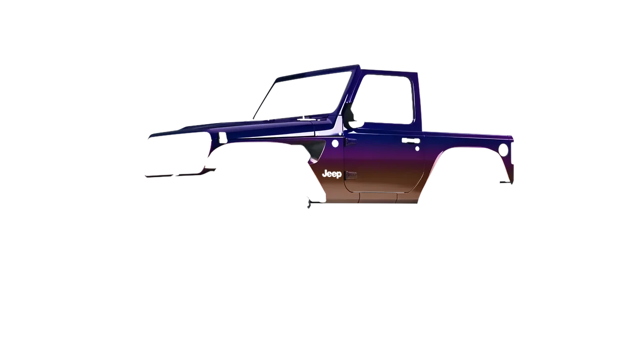 Jeep Wrangler Willys 2024 wrapped in Gloss Flip Deep Space (3M GP278), front three-quarter view