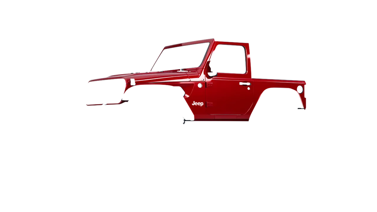 Jeep Wrangler Willys 2024 wrapped in Hot Rod Red (3M G13), front three-quarter view