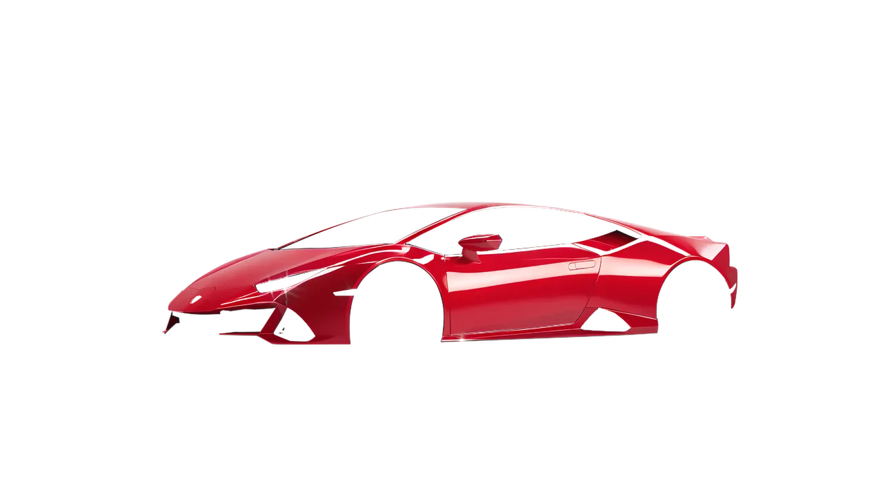 Lamborghini Huracan Evo 2024 wrapped in Geranium Red Gloss (ORACAL 970RA-305G), front three-quarter view