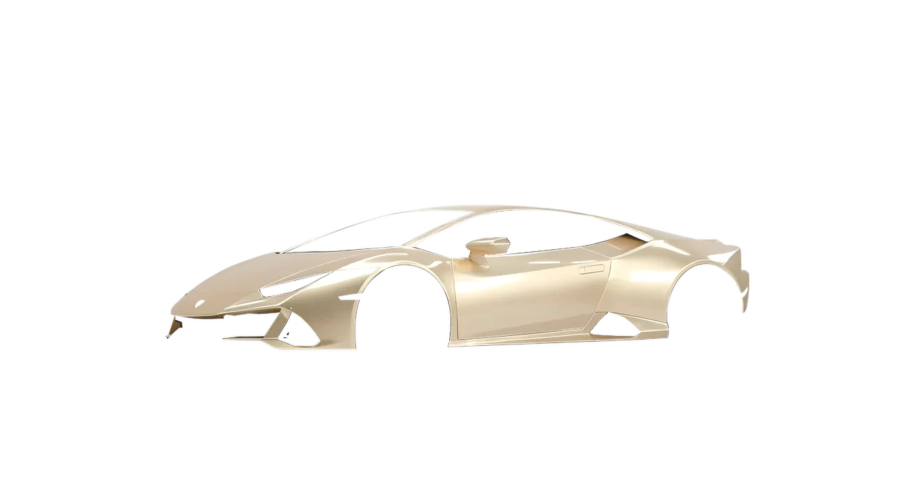 Lamborghini Huracan Evo 2024 wrapped in Brass Gloss (ORACAL 970RA-922G), front three-quarter view