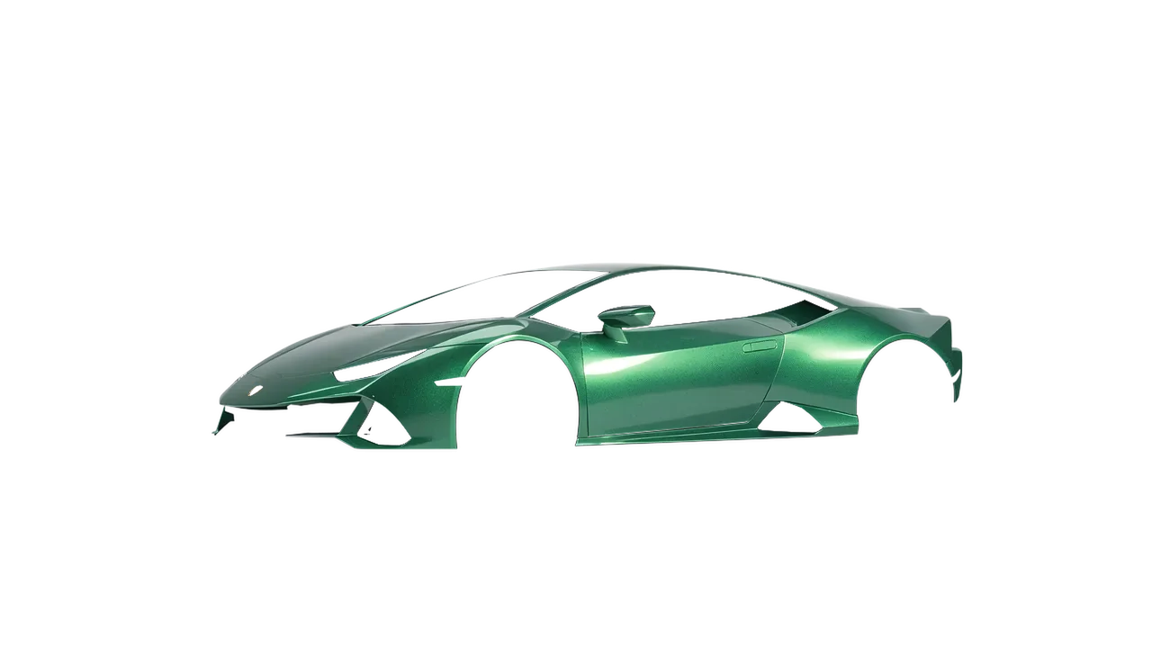 Lamborghini Huracan Evo 2024 wrapped in Envious Green Gloss (KPMF K75407), front three-quarter view