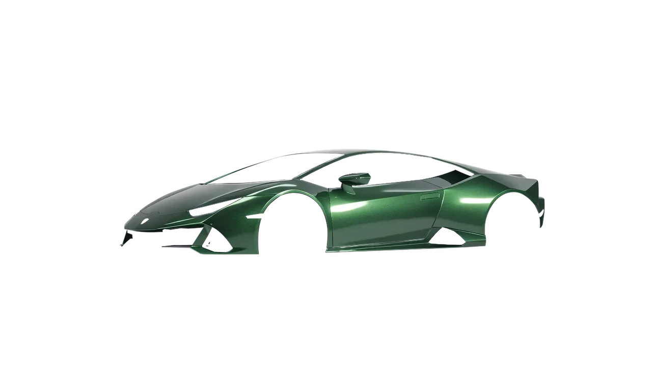 Lamborghini Huracan Evo 2024 wrapped in Fir Green Gloss (ORACAL 970RA-677G), front three-quarter view