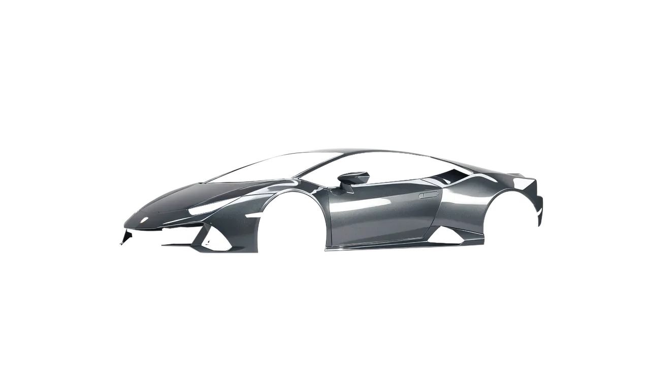 Lamborghini Huracan Evo 2024 wrapped in Graphite Gloss (ORACAL 970RA-932G), front three-quarter view