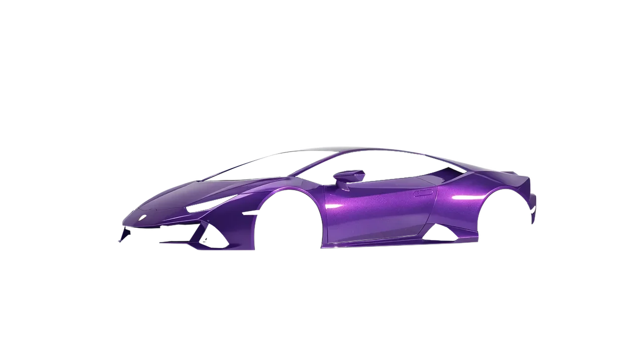 Lamborghini Huracan Evo 2024 wrapped in Imperial Orchid Gloss (KPMF K75468), front three-quarter view