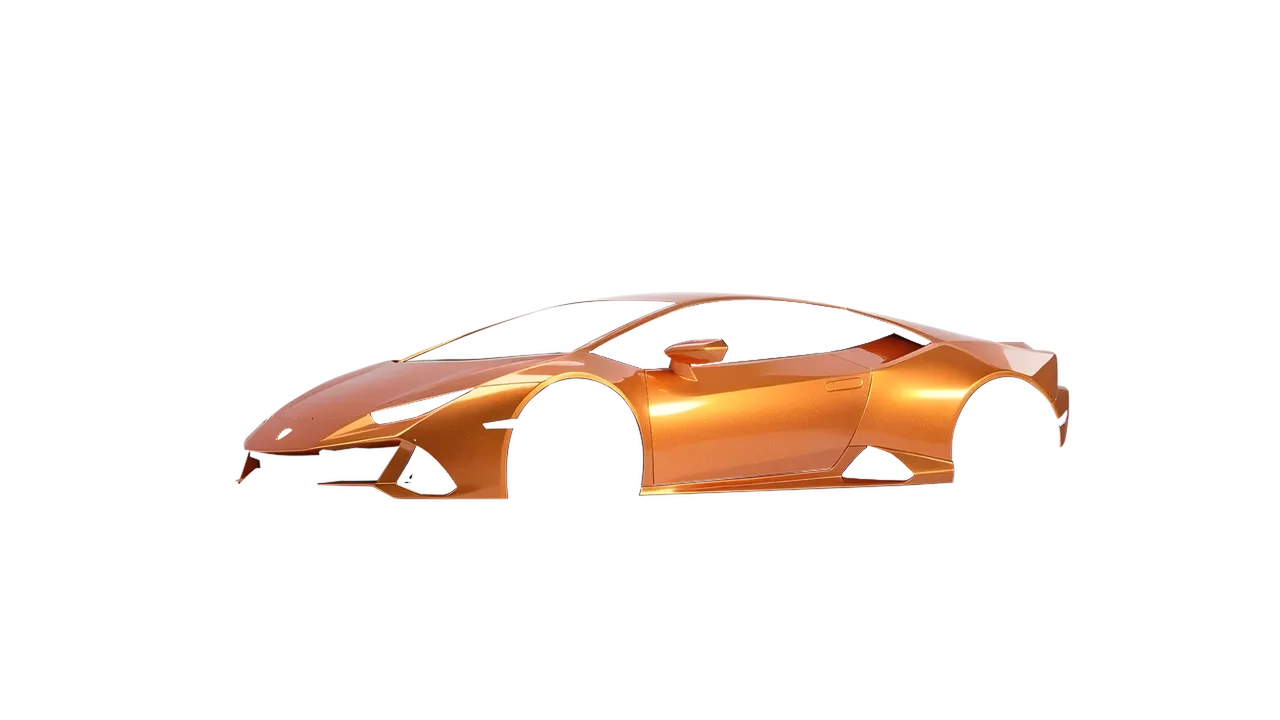 Lamborghini Huracan Evo 2024 wrapped in Mandarin Gloss (ORACAL 970RA-300G), front three-quarter view