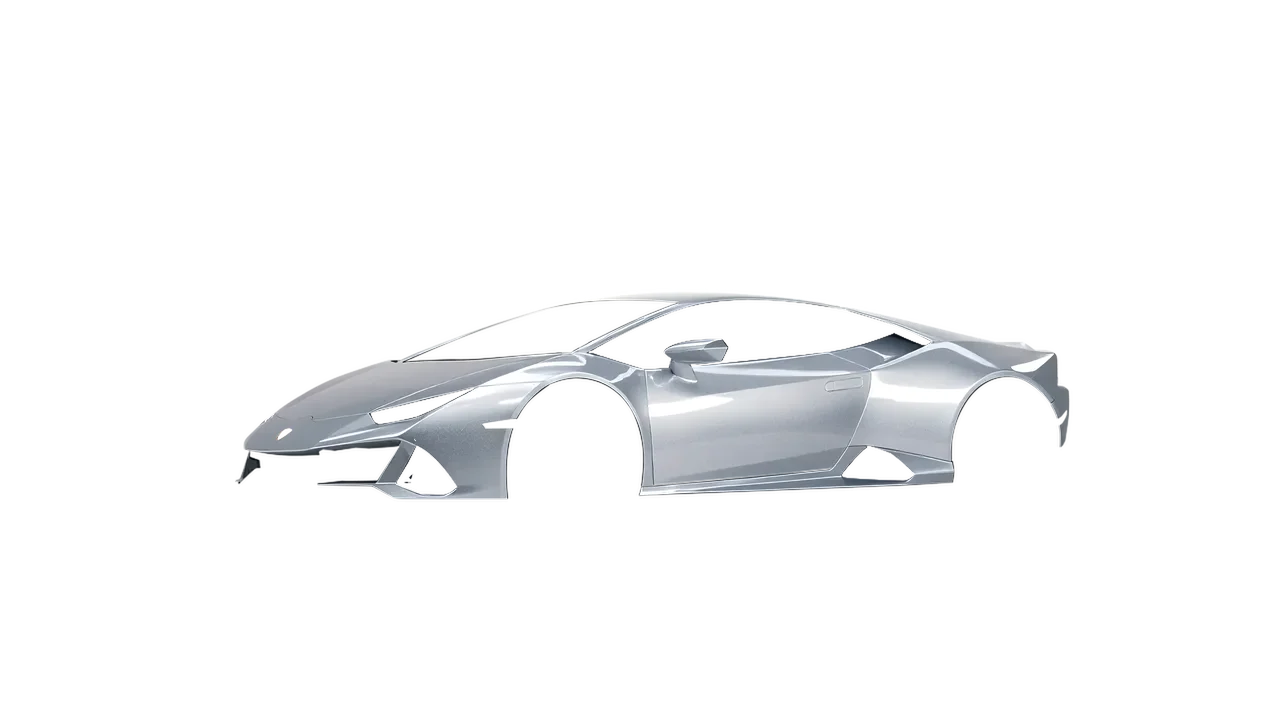 Lamborghini Huracan Evo 2024 wrapped in Silver Grey Gloss (ORACAL 970RA-090G), front three-quarter view