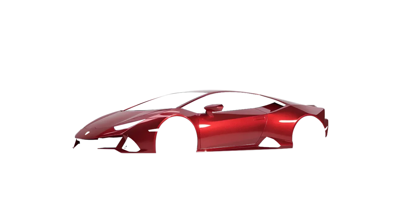 Lamborghini Huracan Evo 2024 wrapped in Vengeance Red Gloss (KPMF K75403), front three-quarter view