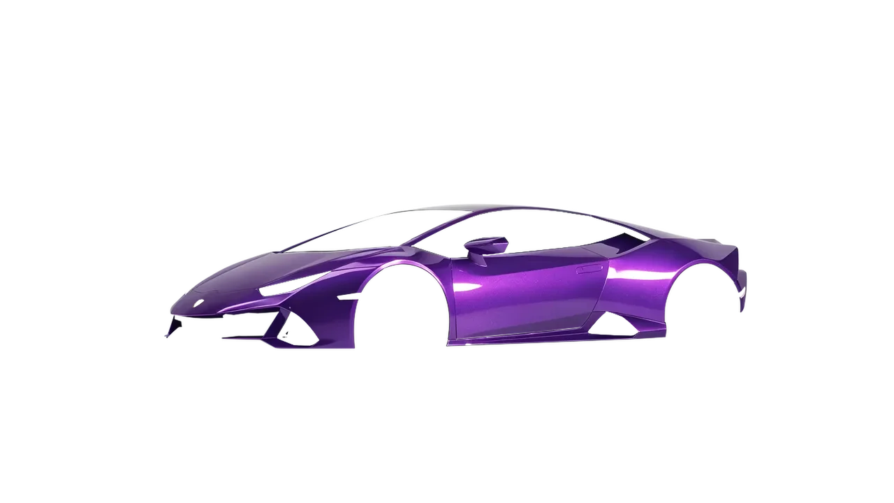 Lamborghini Huracan Evo 2024 wrapped in Violet Gloss (ORACAL 970RA-406G), front three-quarter view