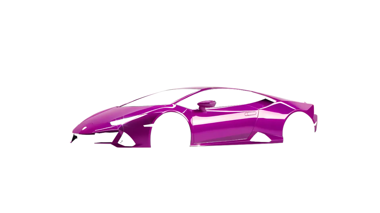 Lamborghini Huracan Evo 2024 wrapped in Telemagenta Gloss (ORACAL 970RA-077G), front three-quarter view