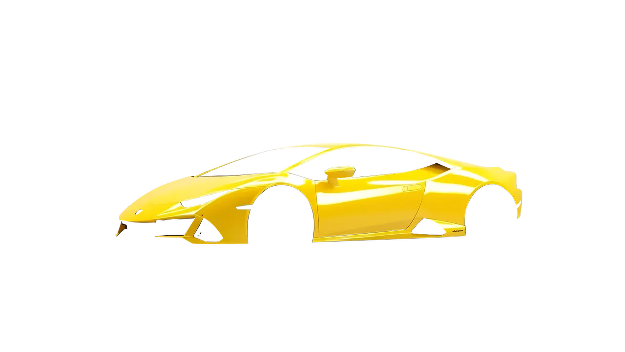 Lamborghini Huracan Evo 2024 wrapped in Traffic Yellow Gloss (ORACAL 970RA-216G), front three-quarter view