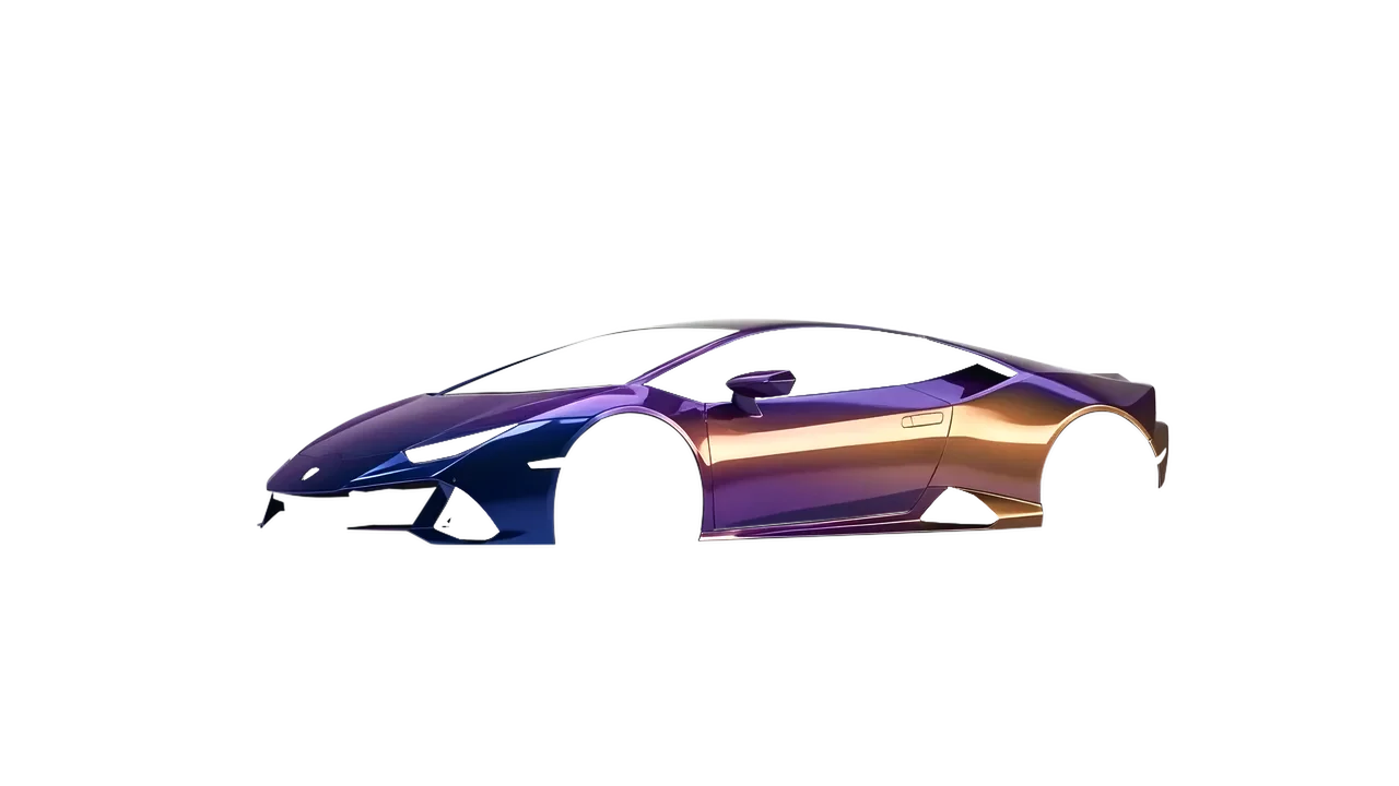 Lamborghini Huracan Evo 2024 wrapped in High Gloss Flip Deep Space (3M HGP278), front three-quarter view