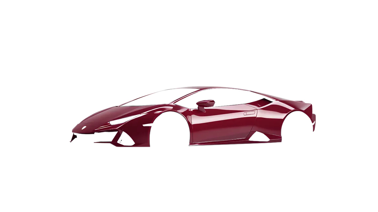 Lamborghini Huracan Evo 2024 wrapped in High Gloss Ruby Rosso (3M HG73), front three-quarter view