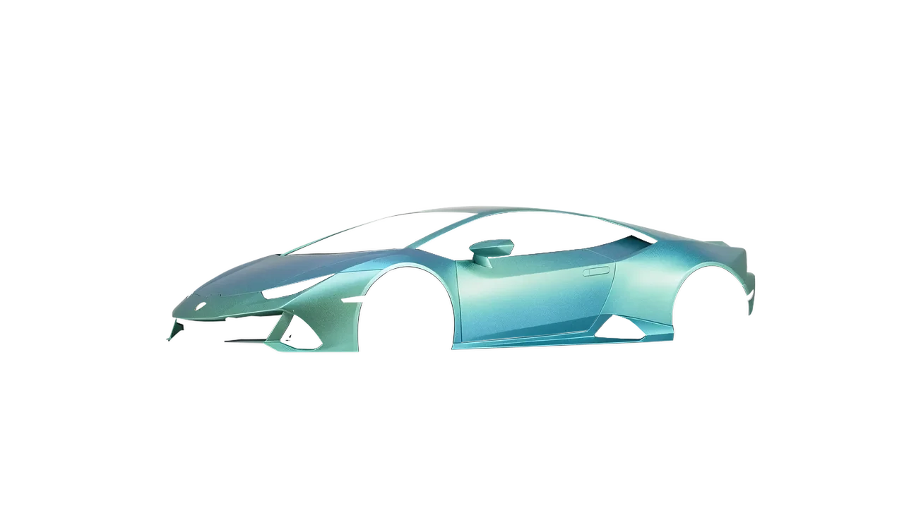 Lamborghini Huracan Evo 2024 wrapped in Arctic Borealis (KPMF K75509), front three-quarter view