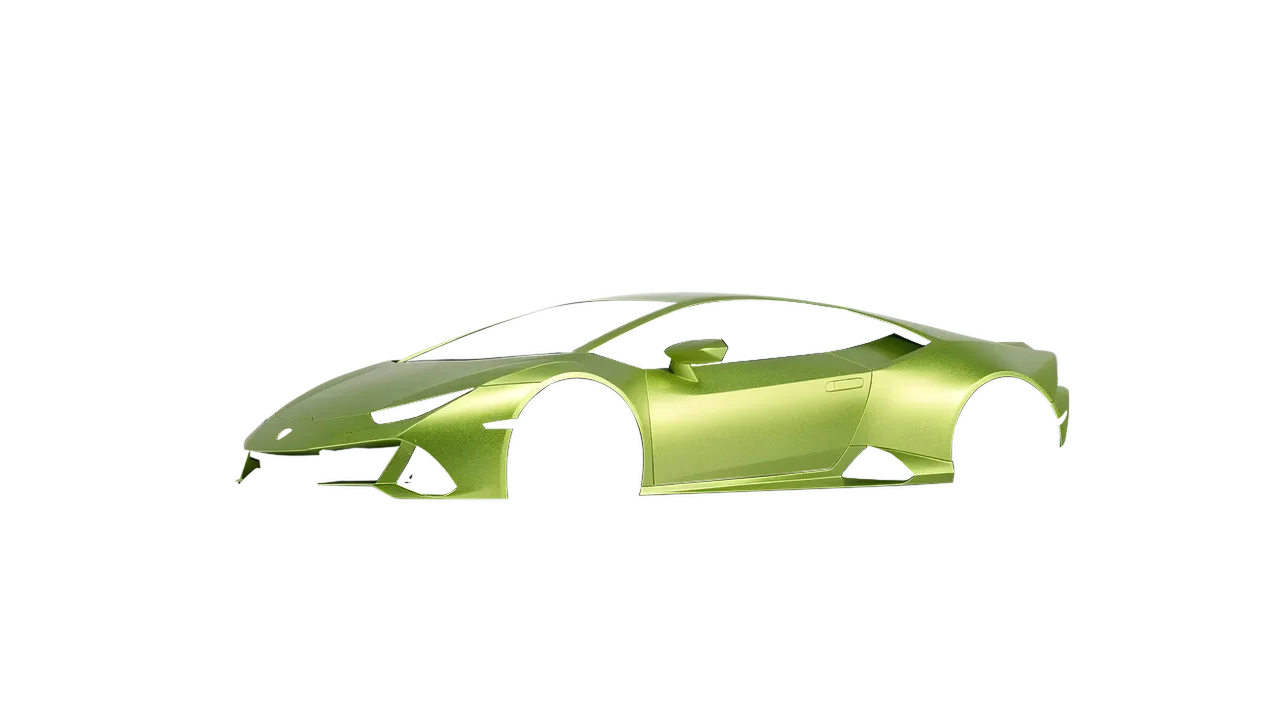 Lamborghini Huracan Evo 2024 wrapped in Matt Dynamic Lime (KPMF K75503), front three-quarter view