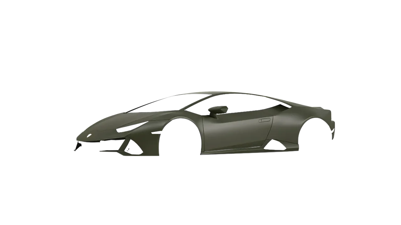 Lamborghini Huracan Evo 2024 wrapped in Nato Olive Matt (ORACAL 970RA-285M), front three-quarter view