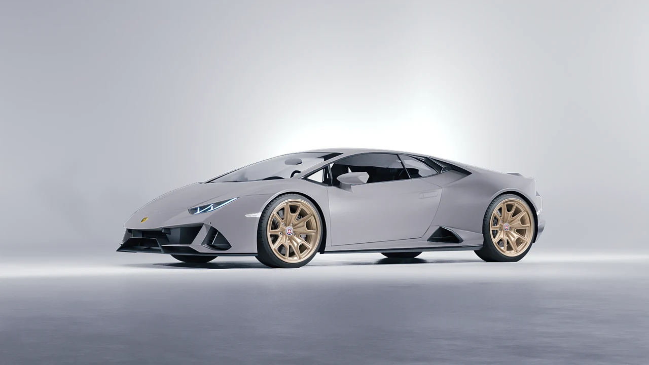 Lamborghini Huracan Evo 2024 on HRE Performance Wheels 427M forged wheels, front three-quarter view