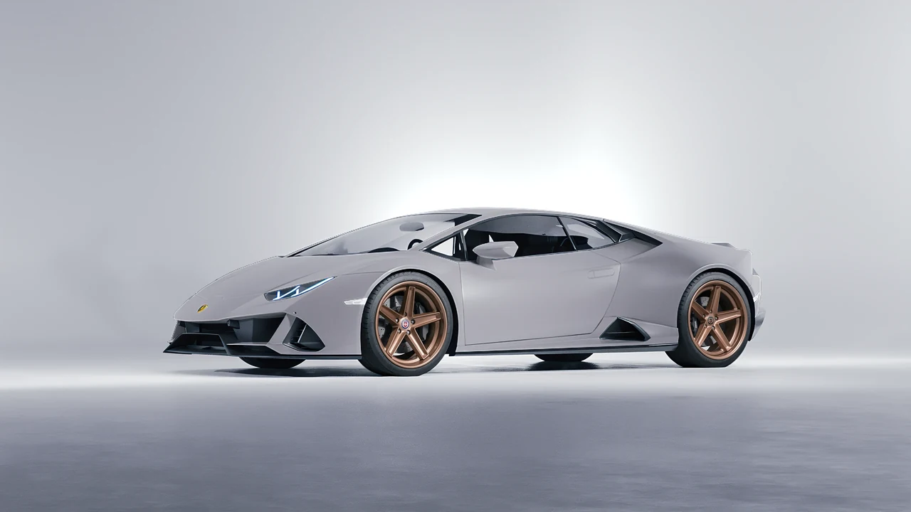 Lamborghini Huracan Evo 2024 on HRE Performance Wheels Tusk forged wheels, front three-quarter view