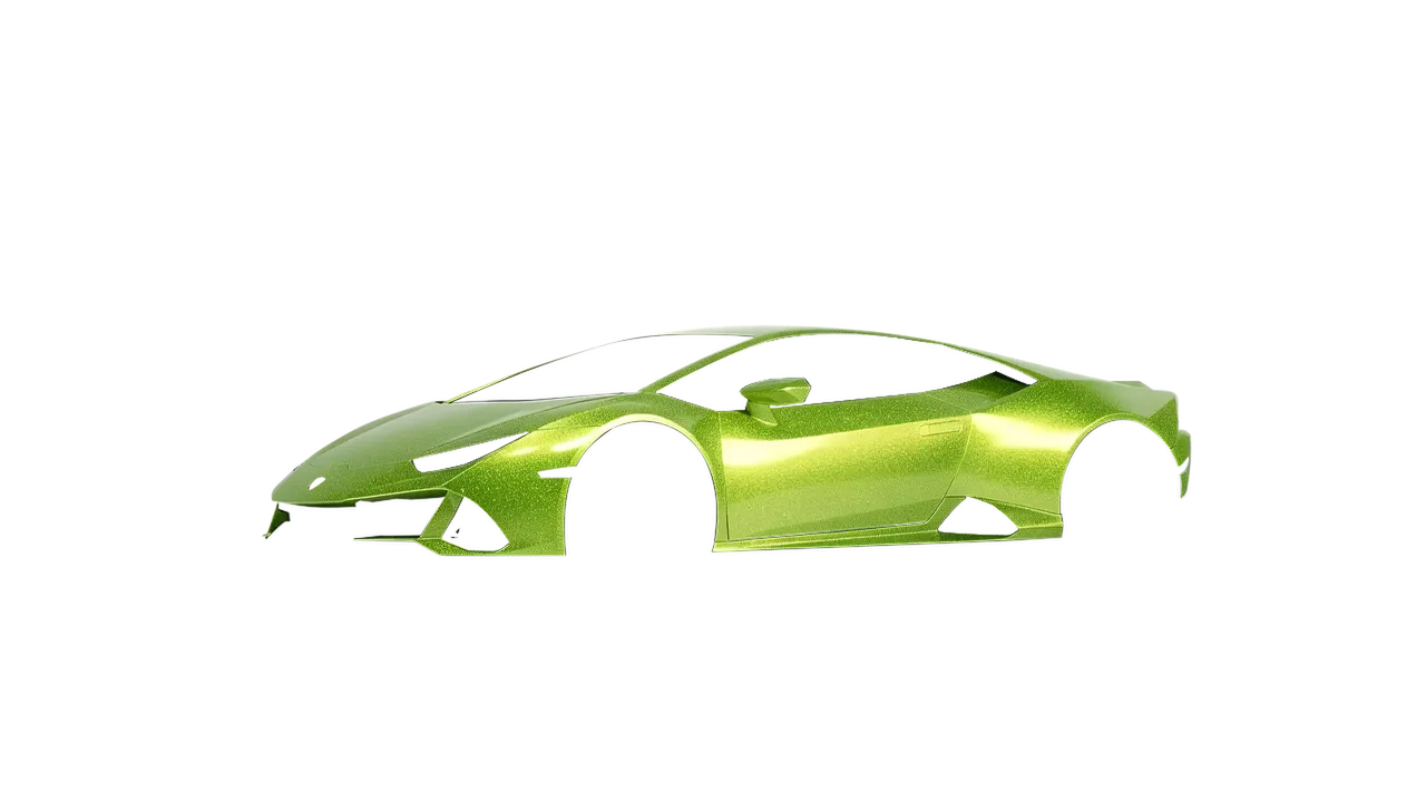 Lamborghini Huracan Evo 2024 wrapped in Citrus Fury Gloss (ORACAL 970RA-183G), front three-quarter view